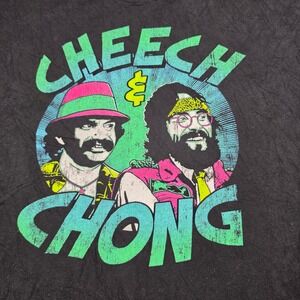 Cheech & Chong Graphic T-Shirt Mens Large Black Excellent Neon Retro Movie Tee
